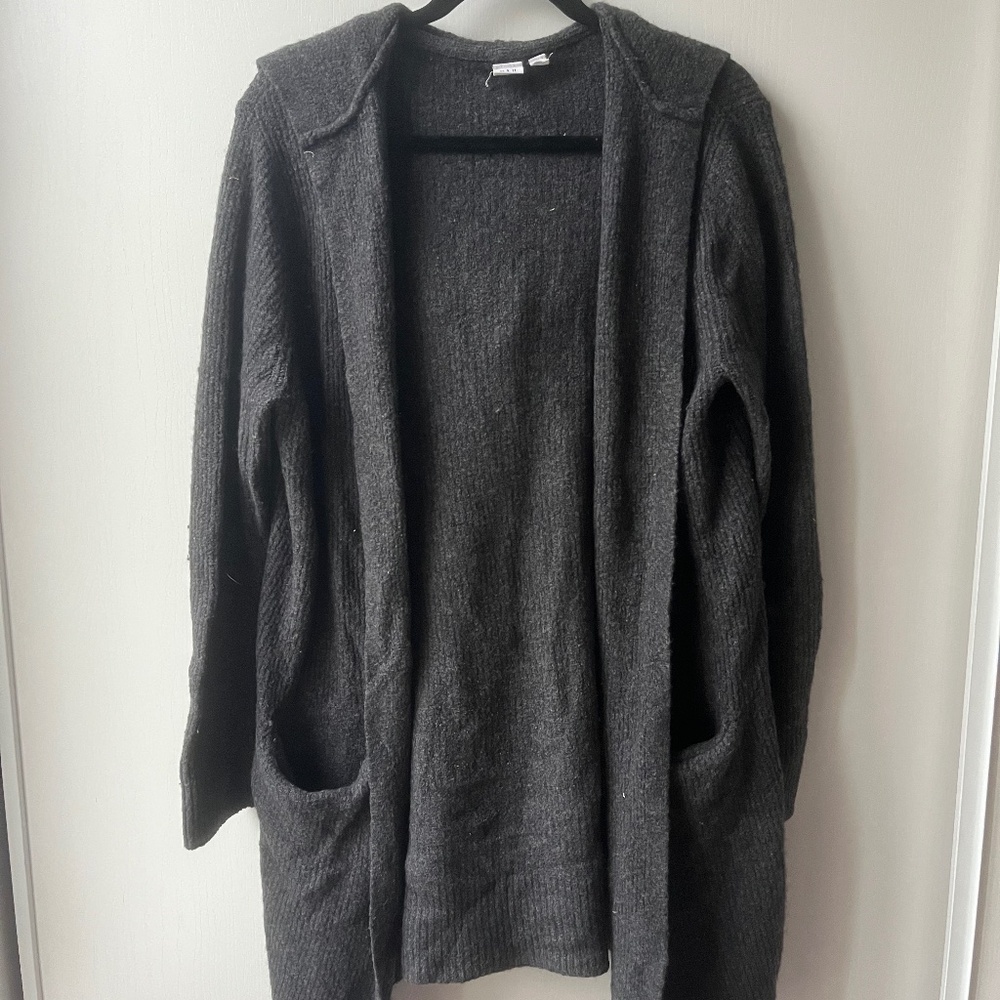 Grey Hooded Long Knit Cardigan Sweater, GAP, size M